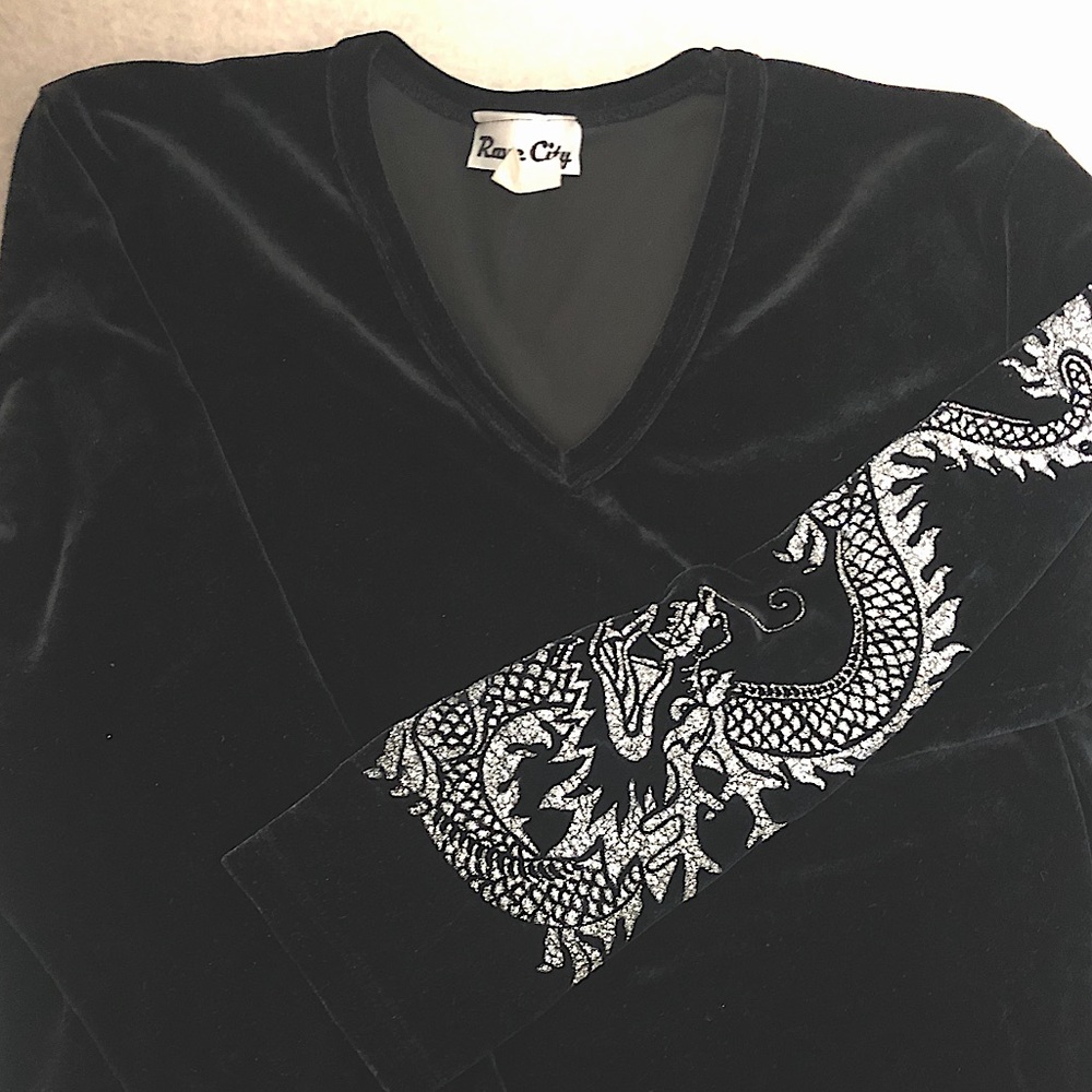 Glitter Dragon Black Velvet Top
